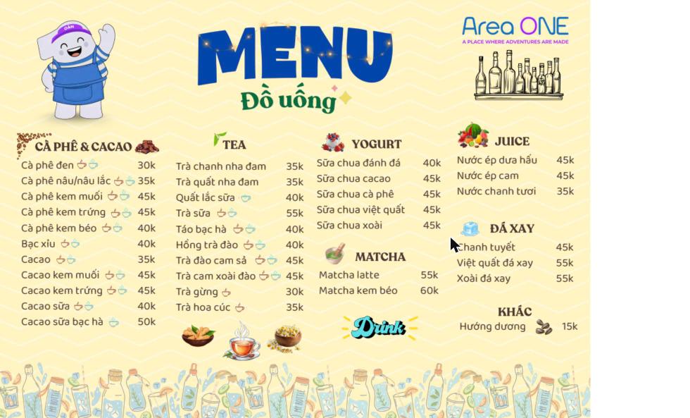 Menu Recharging Cafe Area ONE – Đồ uống