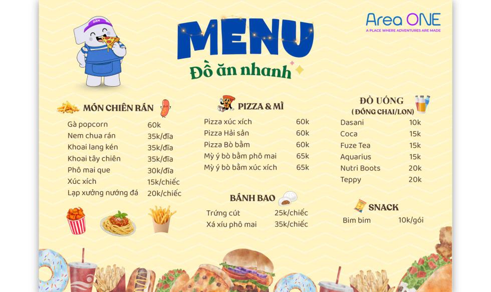 Menu Recharging Cafe Area ONE – Đồ ăn